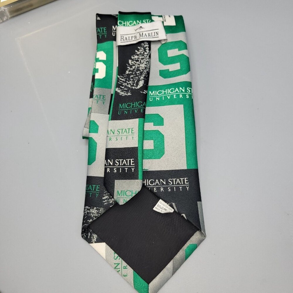 Ralph Marlin RM Michigan State University Tie 2003 Necktie Vintage Green Black - Picture 3 of 7